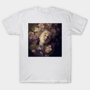 A Young Child Asleep in A Bed of Flowers T-Shirt